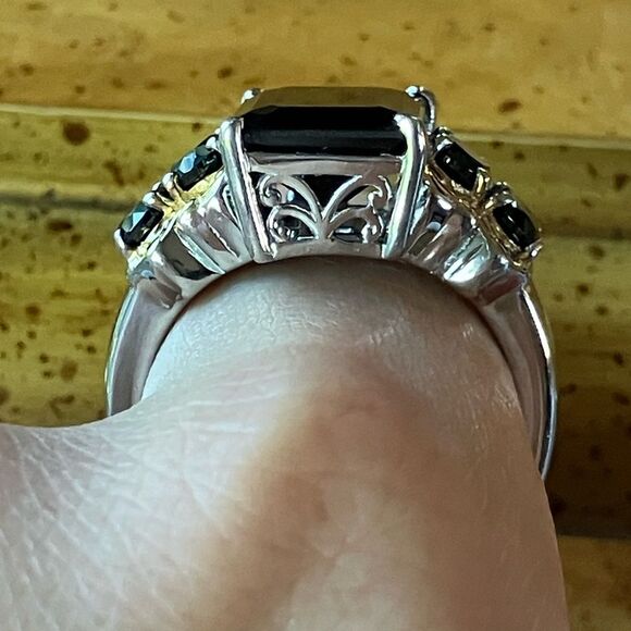 Natural Black Spinel Sterling Silver Cocktail Ring Size 10 - Picture 2 of 9